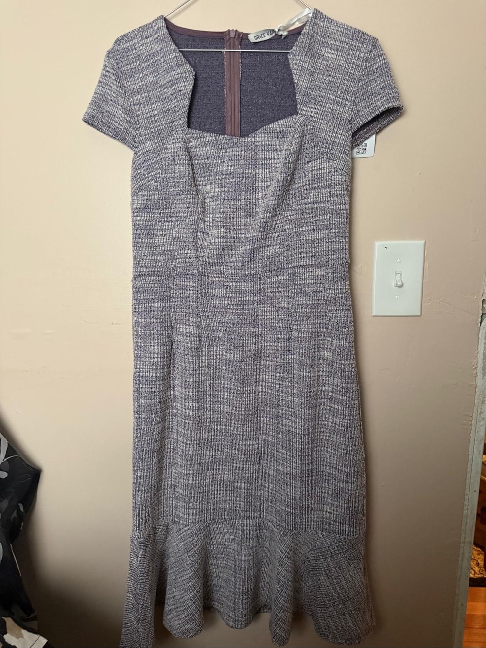 Grace Karin Lavender Tweed Midi Fit-and-Flare Dress